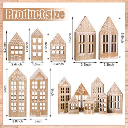 Briwooody 7-Piece Christmas Village Set - Wooden Gingerbread House Decor for Home & Office