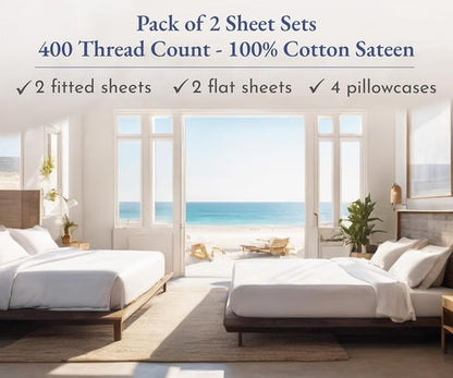 California Design Den Cal King Bedsheet Set - 400 Thread Count 100% Cotton | Soft, Breathable, Deep Pocket - White (2-Pack)
