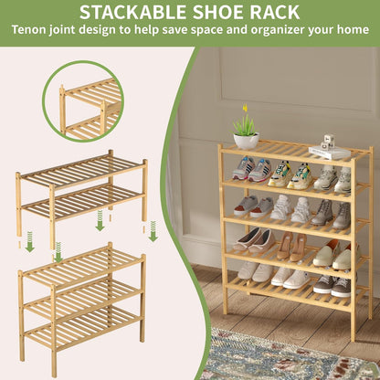 ROMGUAR CRAFT 3-Tier Bamboo Shoe Rack - Free Standing Wood Storage Organizer for Small Spaces | 27"x11"x20" (Natural)