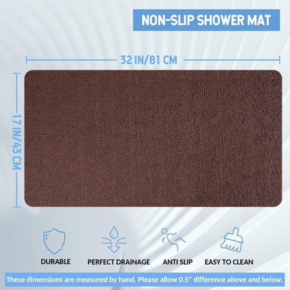 Hargiis Non-Slip Bathtub Mat, Anti Slip Shower Mat, Fast Drying Bathtub Mats, Foot Scrubber Mat, Anti Slip Mat for Tub, Floor, Bathroom, Kitchen, Home, Hotel (Brown 32"×17")