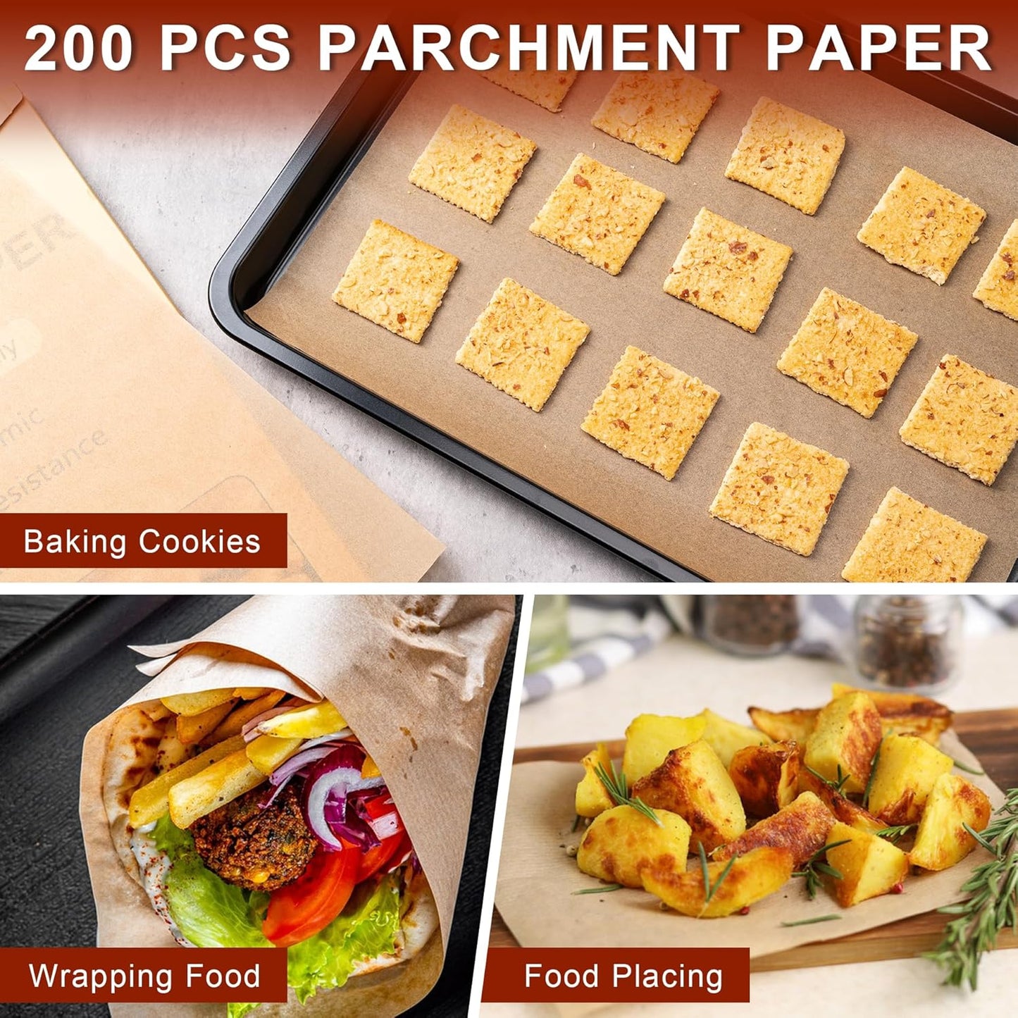 Skiennix Parchment Paper Sheets - 200 Pcs Non-Stick, Unbleached, 12x16 Inches for Baking & Cooking