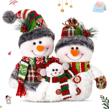 WEWILL 12'' Christmas Snowman Figurine - Cozy Family Tabletop Decor for Holiday Cheer