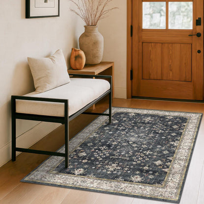 Skiennix Black Boho Washable Entry Rug - Non-Slip Rubber Backing | Stain & Fade Resistant, 3x4 ft