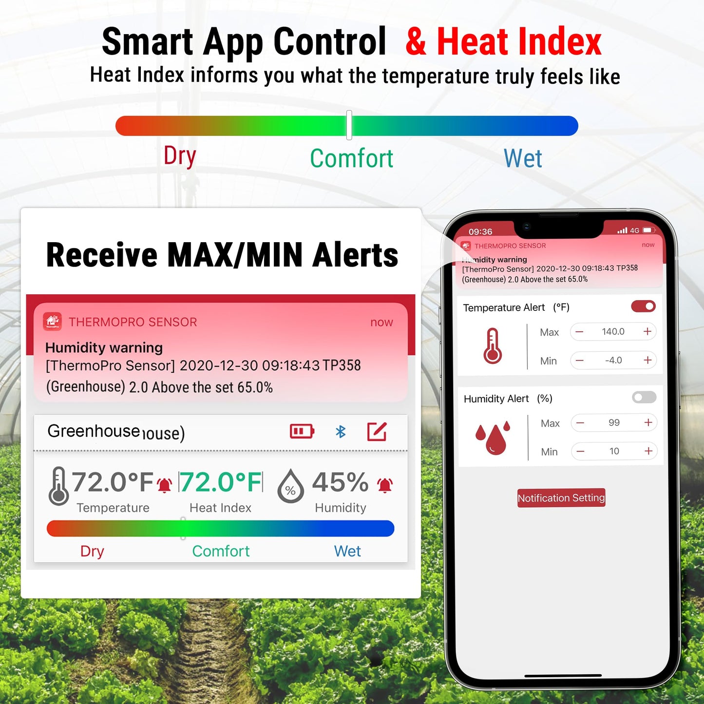 ThermoPro TP358 Bluetooth Thermometer for Room Temperature with Built-in Clock, Smart Temperature Sensor and Humidity Meter with Backlit, 260Ft Hygrometer Indoor Thermometer with Data Storage Export