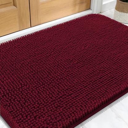 OLANLY Dog Door Mat - Absorbent Non-Slip Chenille Mat for Muddy Paws | 32x20, Burgundy, Quick Dry