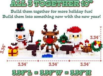 Toysmith Christmas Mini Blocks 3-Pack - Build Santa, Snowman & Reindeer - Holiday STEM Set for Kids 5+