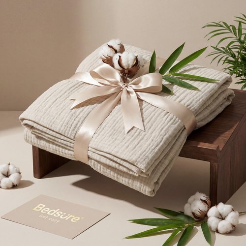 Bedsure Cooling Muslin Blanket King Size for Bed, Summer Gauze Blanket for Adults, 55% Rayon Derived from Bamboo & 45% Cotton, Breathable Lightweight Soft for Hot Sleepers, Linen Beige, 104x90 Inches