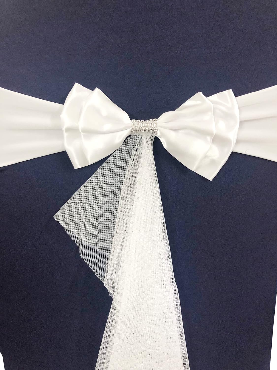 Skiennix Spandex Stretch Chair Bands - 10pcs with Double Satin Bows for Beach Wedding Decor | White
