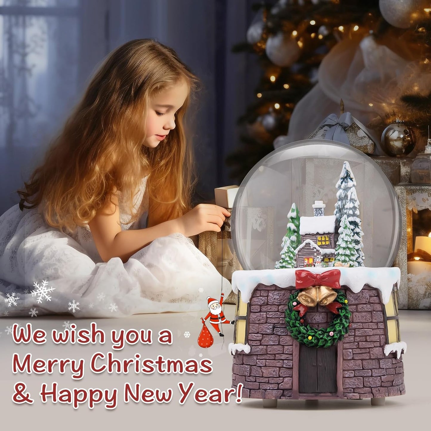 Skiennix Christmas Music Box Snow Globe - Musical Village Glitter Gift for Women & Kids | Plays Silent Night Tune