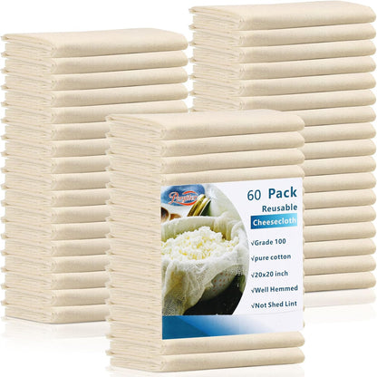 Peryiter Cheese Cloth - 60 Pcs 20x20 Inch Unbleached Cotton for Straining & Cooking