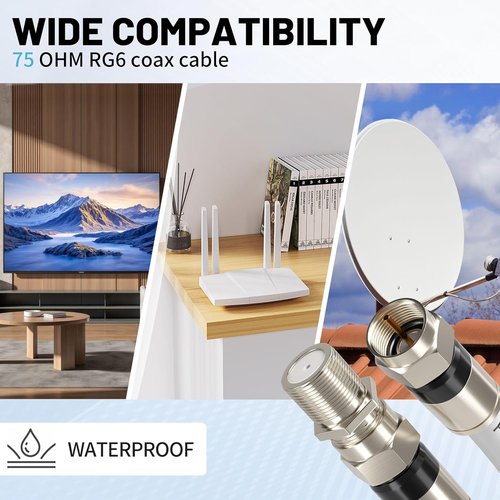 Energeaster 10FT RG6 Coaxial Cable - High-Speed Internet & Digital TV Aerial | F-Type Connector, White