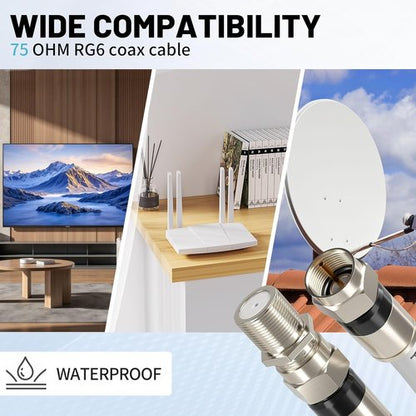 Energeaster 10FT RG6 Coaxial Cable - High-Speed Internet & Digital TV Aerial | F-Type Connector, White