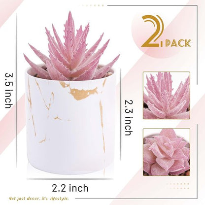 Der Rose Artificial Succulent Plants - Set of 2 Mini Pink Decor for Office Desk & Home Vanity