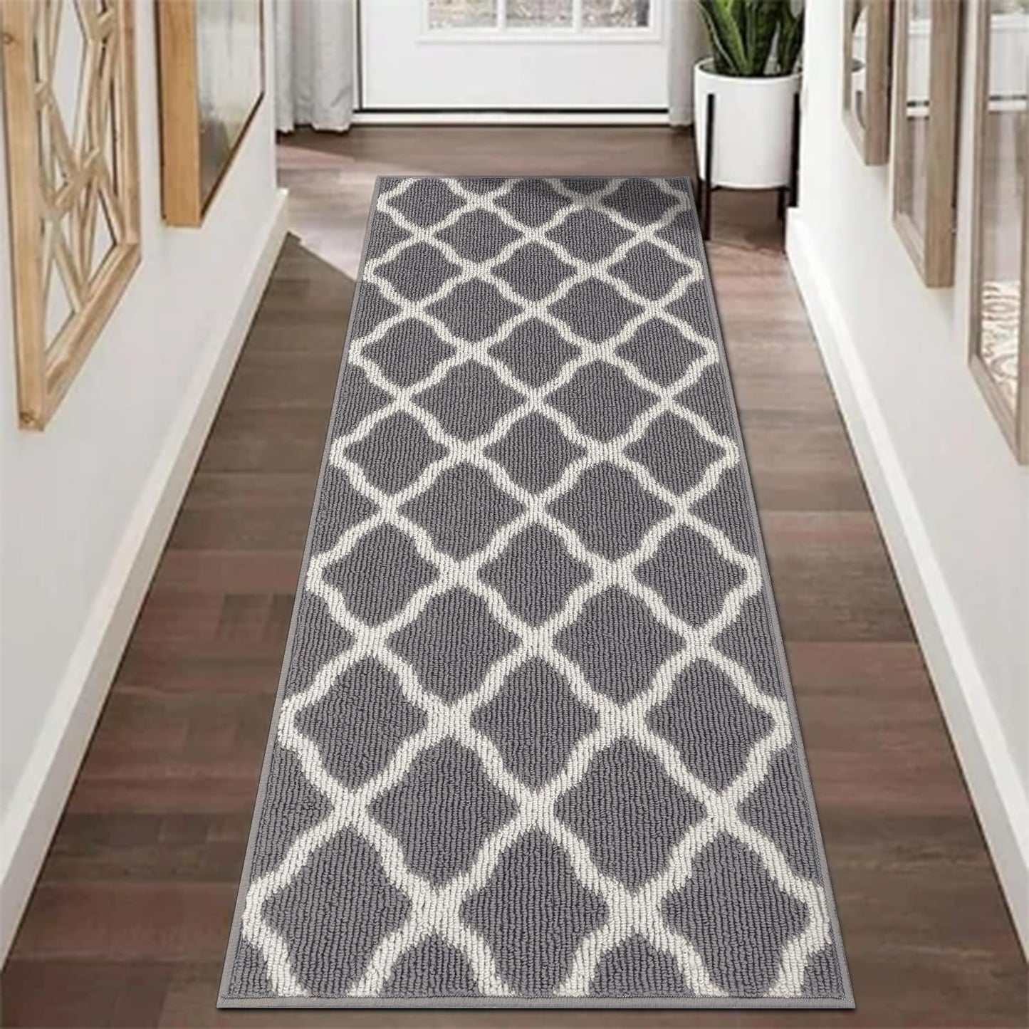 SHACOS Washable Runner Rug 20"x59" Dirt Trapping Non Slip Rubber Backing Rug Runner Floor Mats Carpet Runners for Entryway Hallway Kitchen Garage Laundry Room, Light Gray
