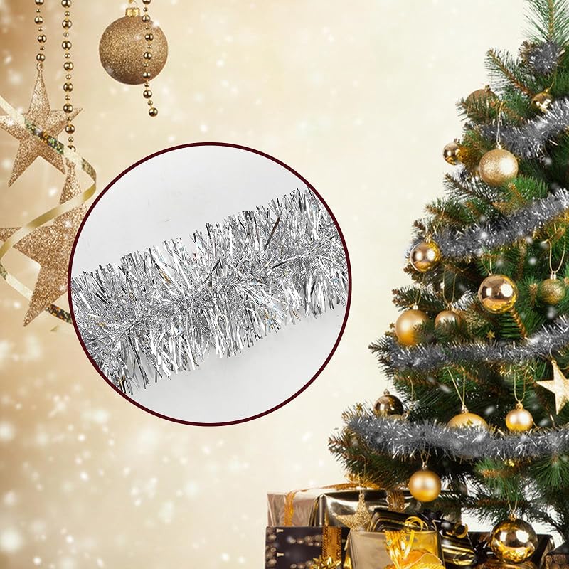 Ohiyoo 200 ft Silver Tinsel Garland Wall Hanging Streamers for Christmas Party Decoration - 8 x 24.6 ft
