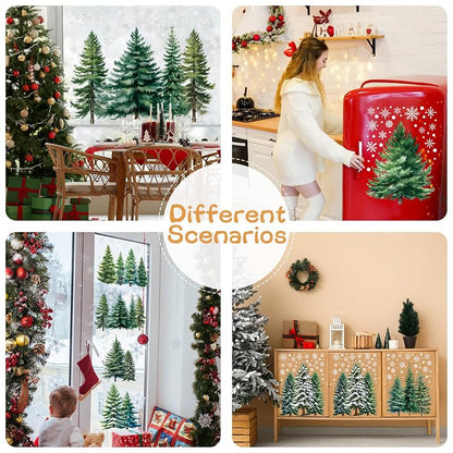 Christmas Window Clings Set – 294 PVC Snowflake & Tree Decorations (8 Sheets)