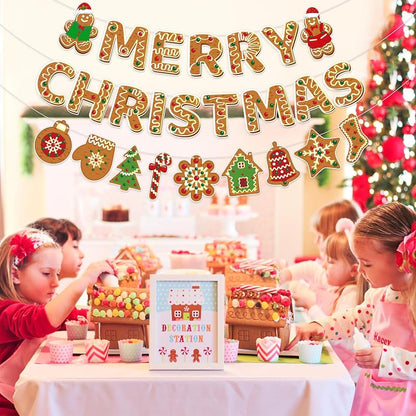 Gingerbread Man Merry Christmas Banner - Xmas Party Decorations