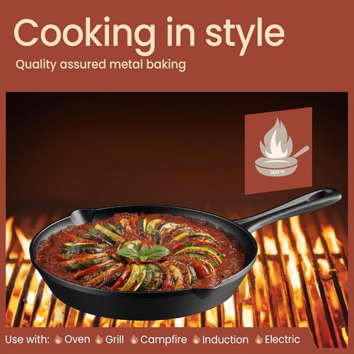 Bakken 10" Cast Iron Skillet - Pre-Seasoned Frying Pan with Even Heat Retention | Versatile for Stove, Oven & Grill