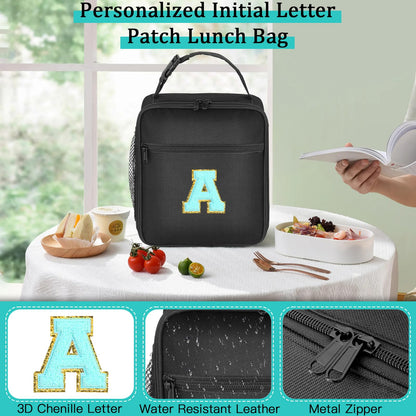 SANBADA Initial Insulated Lunch Bag, Lunch Box with Initial Letter Patch for Teen Adult, Reusable Lunch Bag for Men Women, Ideal Back to School Gift Birthday Gift, Blue A