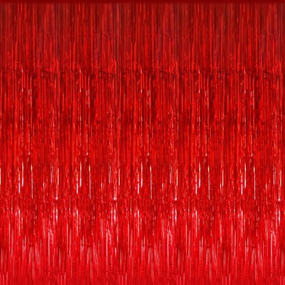 GOER Metallic Tinsel Foil Fringe Curtains - 3.2 ft x 9.8 ft Red Party Backdrop for Birthdays & Weddings