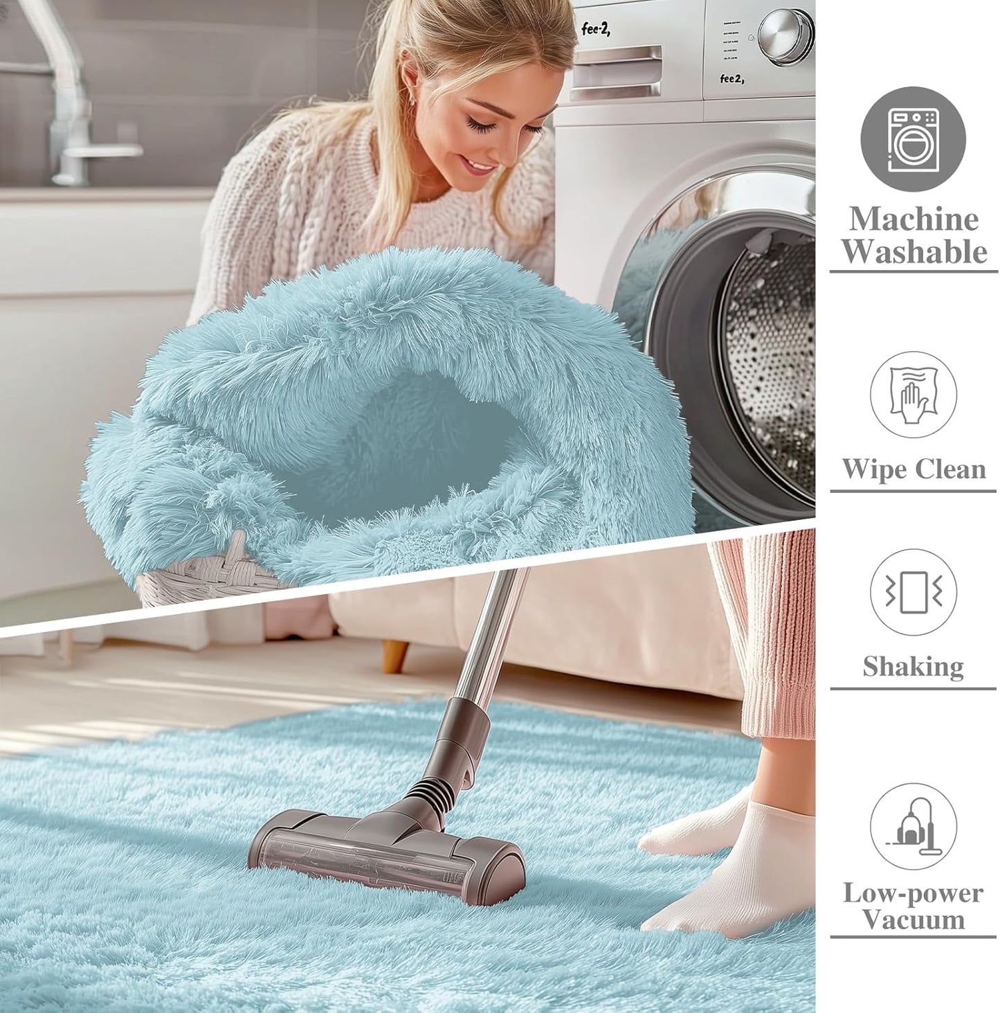 OLANLY Machine Washable Runner Rugs - Soft Fluffy Shaggy Indoor Carpet for Bedroom & Hallway | Light Blue 2x6 ft