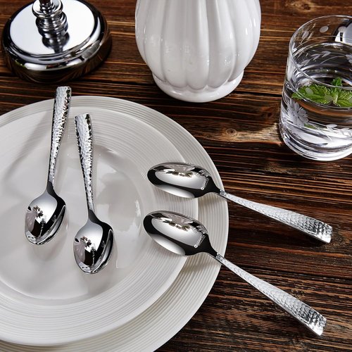 KEAWELL Premium Hammered Silverware Set - 18/10 Stainless Steel, Service for 4/8/12, Dishwasher Safe