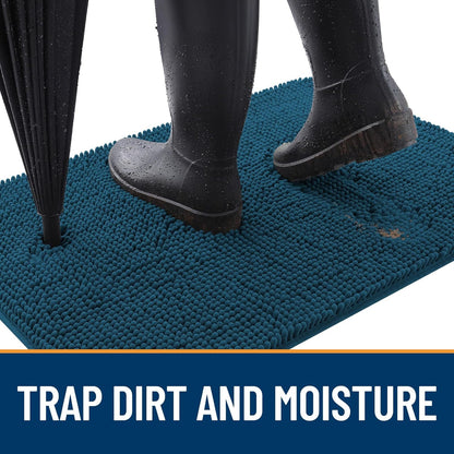 OLANLY Dog Door Mat - Absorbent Non-Slip Chenille for Muddy Paws | 34x21, Quick Dry, Atlantic Blue