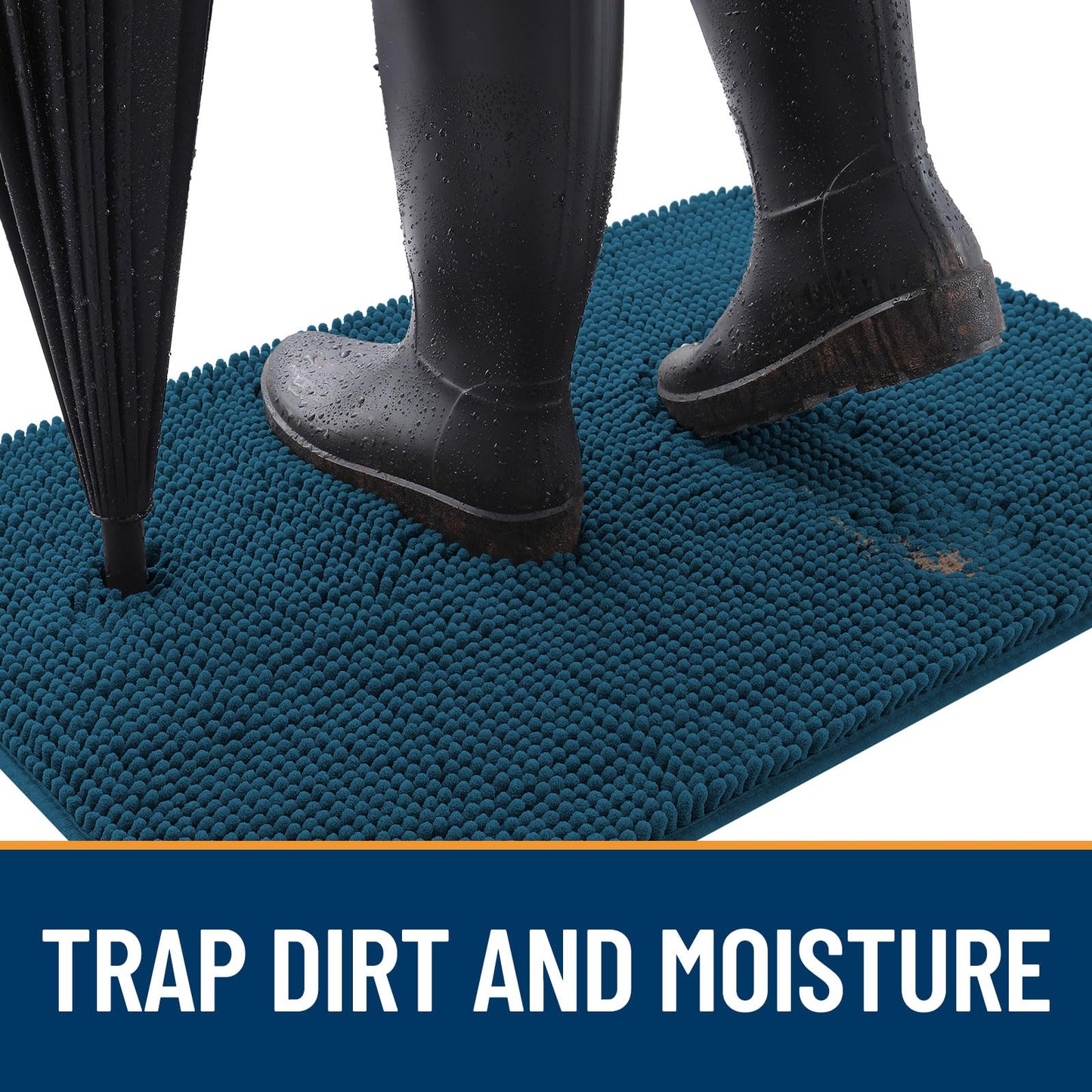 OLANLY Dog Door Mat for Muddy Paws 35x24, Absorbs Moisture and Dirt, Absorbent Non-Slip Washable Doormat, Quick Dry Chenille Mud Mat, Entry Indoor Entryway Carpet for Inside Floor, Atlantic Blue
