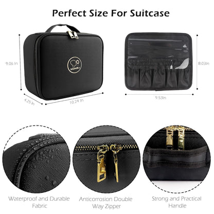 MOMIRA Travel Makeup Bag - Lighted Mirror with Adjustable Brightness | Waterproof Organizer - Black