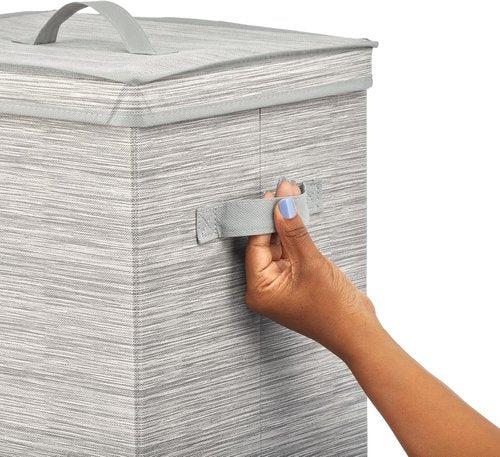 mDesign Gift-Wrapping Paper Storage Box - Tall Organizer with Handles & Removable Lid | Stripe, Taupe/Tan