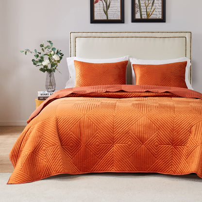 Greenland Home Riviera Velvet Finely Stitched Quilt Set, 3-Piece King/Cal King, Spice