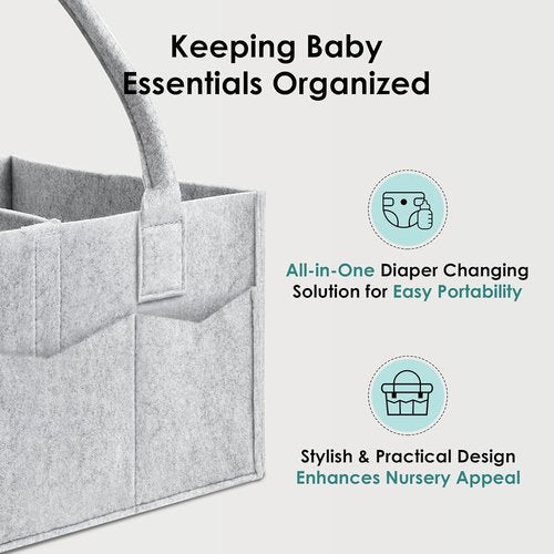 HIPHOP PANDA Diaper Caddy Organizer - Sturdy Portable Storage Bin for Newborn Essentials - Grey/Oatmeal 2-Pack