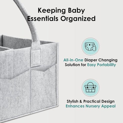 HIPHOP PANDA Diaper Caddy Organizer - Sturdy Portable Storage Bin for Newborn Essentials - Grey/Oatmeal 2-Pack