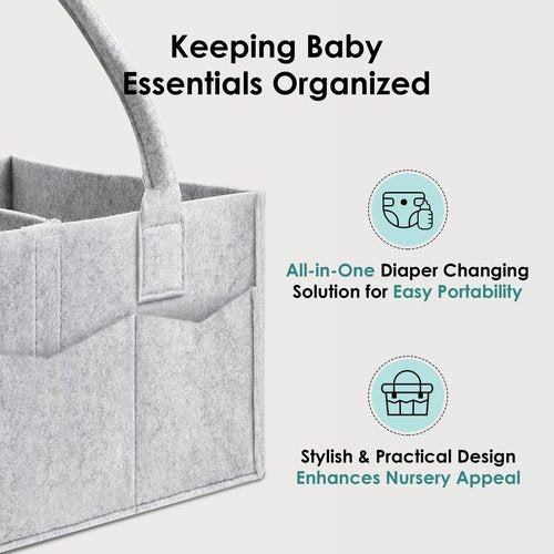 HIPHOP PANDA 2-Pack Diaper Caddy Organizer - Newborn Essentials Baby Registry Must Haves - Sturdy Nursery Storage Bin & Portable Car Caddy for Diapers & Wipes - Grey/Oatmeal Gift Set