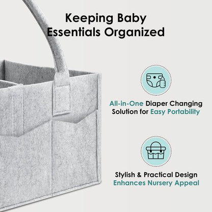 HIPHOP PANDA 2-Pack Diaper Caddy Organizer - Newborn Essentials Baby Registry Must Haves - Sturdy Nursery Storage Bin & Portable Car Caddy for Diapers & Wipes - Grey/Oatmeal Gift Set
