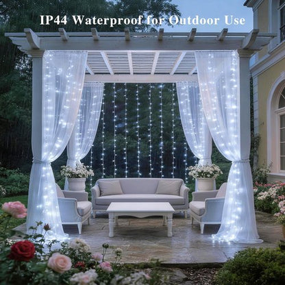 JMEXSUSS 200 LED Fairy Curtain Lights - Battery Operated & USB Plug-In | 8 Modes, Waterproof for Wedding & Party Decor, White