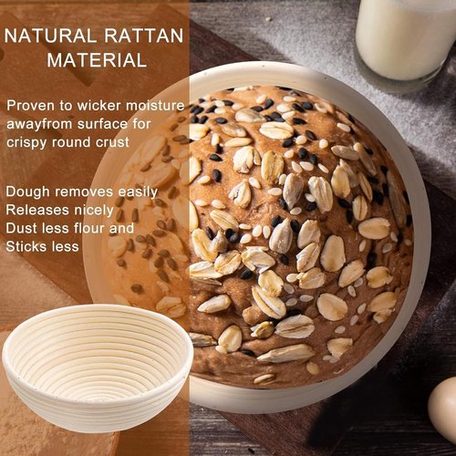 Dimpola Banneton Bread Proofing Basket - Set of 2 Handmade Rattan Sourdough Proofing Bowls | 9-Inch Size