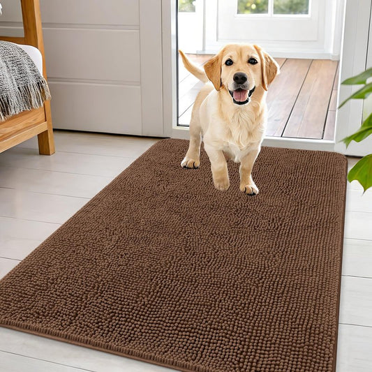 OLANLY Dog Door Mat for Muddy Paws 44x32, Absorbs Moisture and Dirt, Absorbent Non-Slip Washable Doormat, Quick Dry Chenille Mud Mat for Dogs, Entry Indoor Entryway Carpet for Inside Floor, Mocha