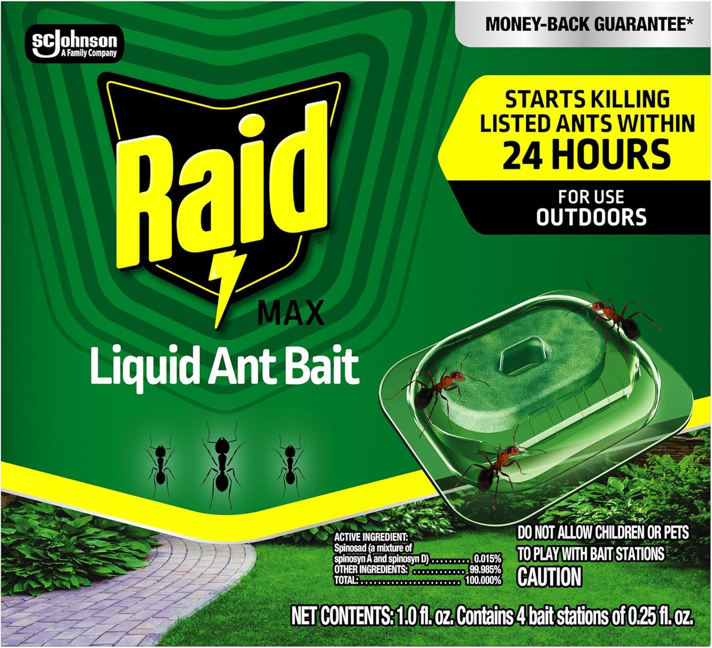 Raid Outdoor Liquid Ant Bait - Kills Ants Within 24 Hours, Ready-to-Use, 4 Count