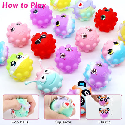 Animal Pop Balls Party Favors - 30 Pack 3D Fidget Toys for Kids | Birthday Goodie Bag Stuffers
