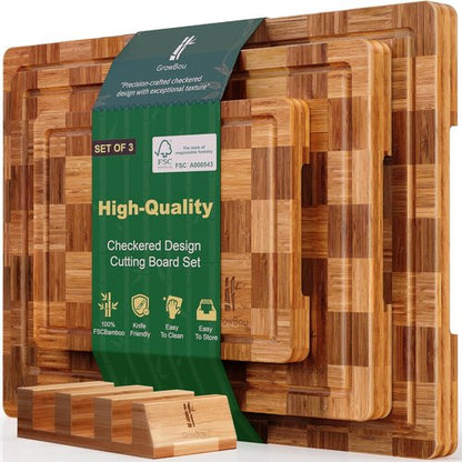 Bamboo Cutting Boards Set by [Brand Name] - Extra Large Heavy Duty with Juice Grooves & Non-Slip Feet | Durable & Non-Toxic 3-Pack