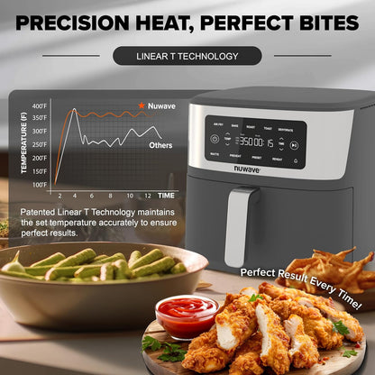 Nuwave Brio Plus 6-in-1 Air Fryer - 7 Qt Capacity | Precise Temp Control 50°F–400°F | Non-Toxic Nonstick