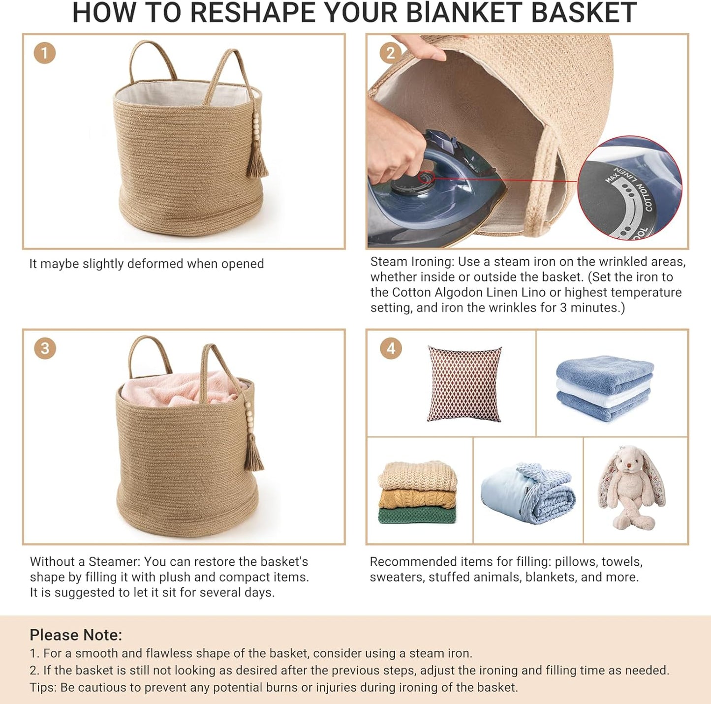 Mkono Woven Storage Basket - Decorative Natural Rope Organizer Bin with Wooden Bead Accents | 16" W × 13.8" L