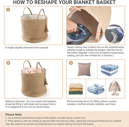Mkono Woven Storage Basket - Decorative Natural Rope Organizer Bin with Wooden Bead Accents | 16" W × 13.8" L