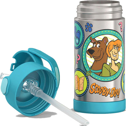 THERMOS FUNTAINER Water Bottle - 12 Ounce Kids Stainless Steel Vacuum Insulated with Straw | Scooby-Doo Design