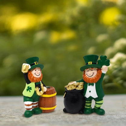 Gift Boutique St. Patrick’s Day Leprechaun Figurines Set - Mini Resin Irish Decor with Gold Coins & Shamrock