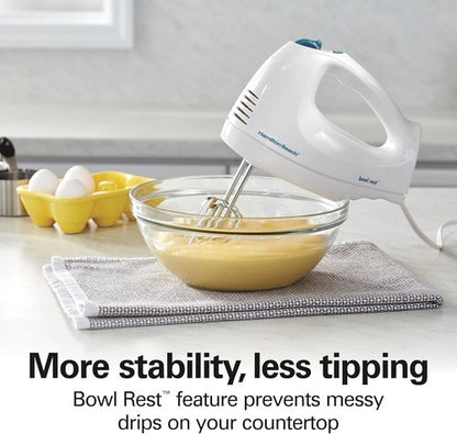 Hamilton Beach 6-Speed Electric Hand Mixer - Whisk & Beaters with Snap-On Storage Case, 250 Watts, White