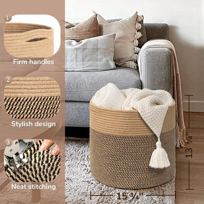 Goodpick Large Cotton Rope Basket - 15.8"x15.8"x13.8" | Stylish Wicker Storage for Blankets & Toys