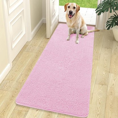 OLANLY Dog Door Mat - Absorbent Non-Slip Mud Mat for Dogs | Quick Dry Chenille, 70x24, Pink