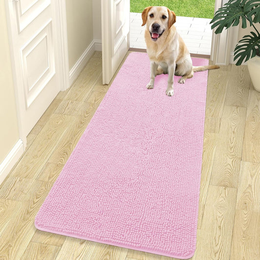 OLANLY Dog Door Mat - Absorbent Non-Slip Mud Mat for Dogs | Quick Dry Chenille, 70x24, Pink